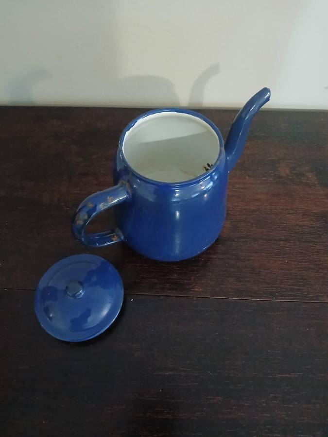 VINTAGE Blue Enamel Tea Kettle