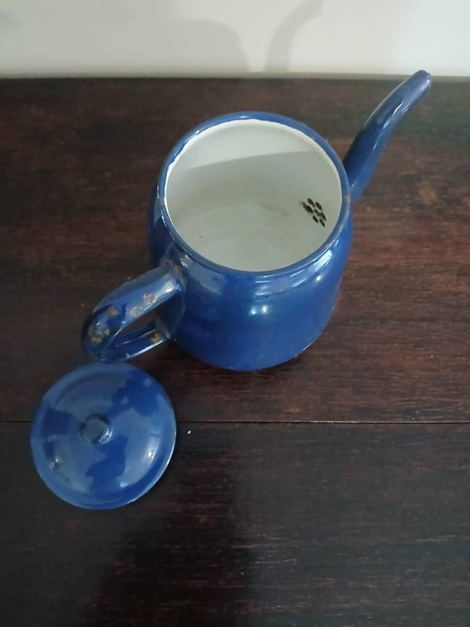 VINTAGE Blue Enamel Tea Kettle