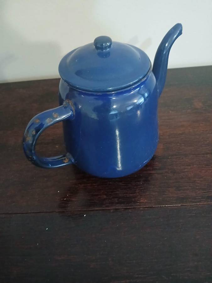 VINTAGE Blue Enamel Tea Kettle