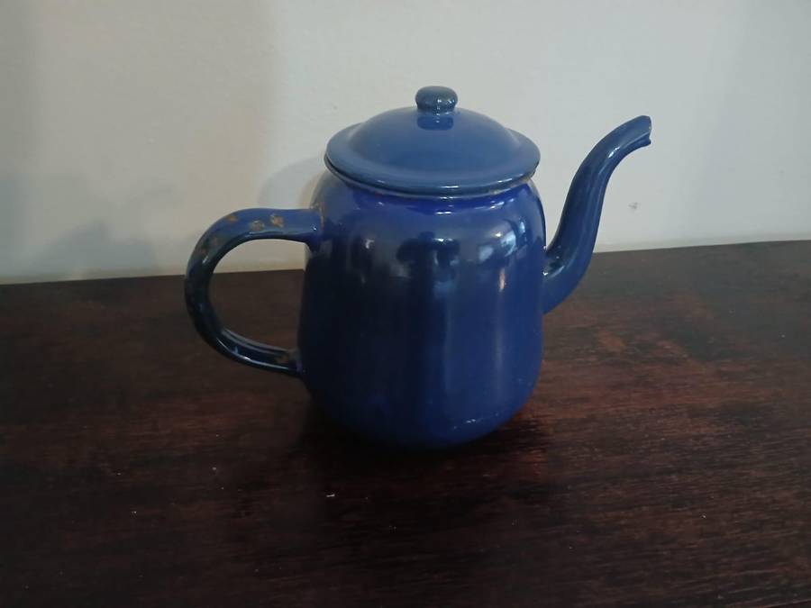VINTAGE Blue Enamel Tea Kettle