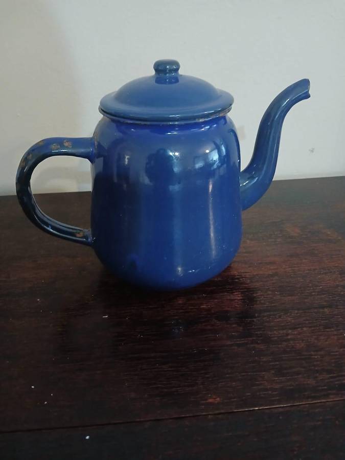 VINTAGE Blue Enamel Tea Kettle