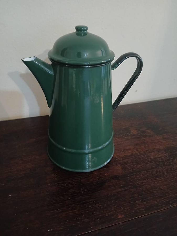 VINTAGE Traditional Green Enamel Coffee Pot