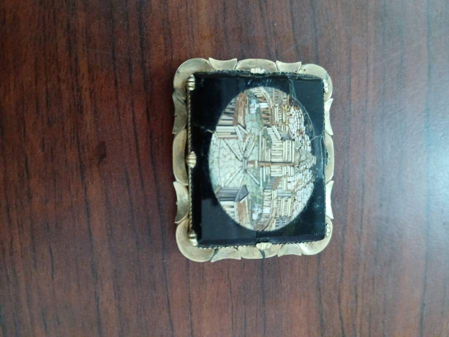 ANTIQUE Micro Mosaic Brooch Depicting St. Peter's Square in Vatican City, Rome, Italy 19th Century