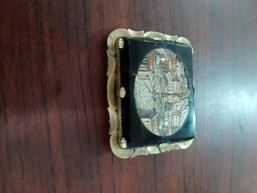 ANTIQUE Micro Mosaic Brooch Depicting St. Peter's Square in Vatican City, Rome, Italy 19th Century