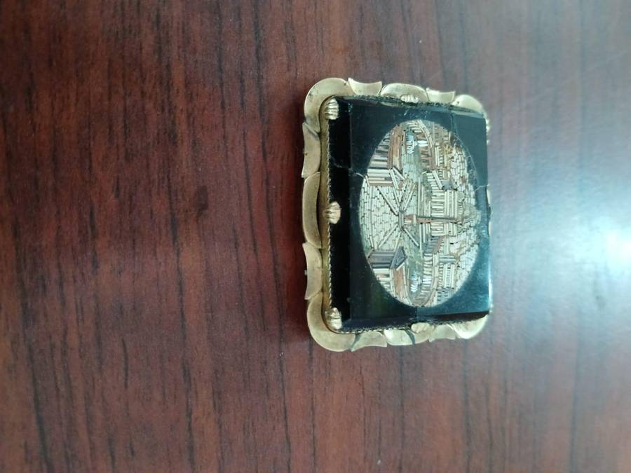 ANTIQUE Micro Mosaic Brooch Depicting St. Peter's Square in Vatican City, Rome, Italy 19th Century