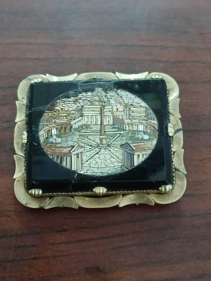 ANTIQUE Micro Mosaic Brooch Depicting St. Peter's Square in Vatican City, Rome, Italy 19th Century