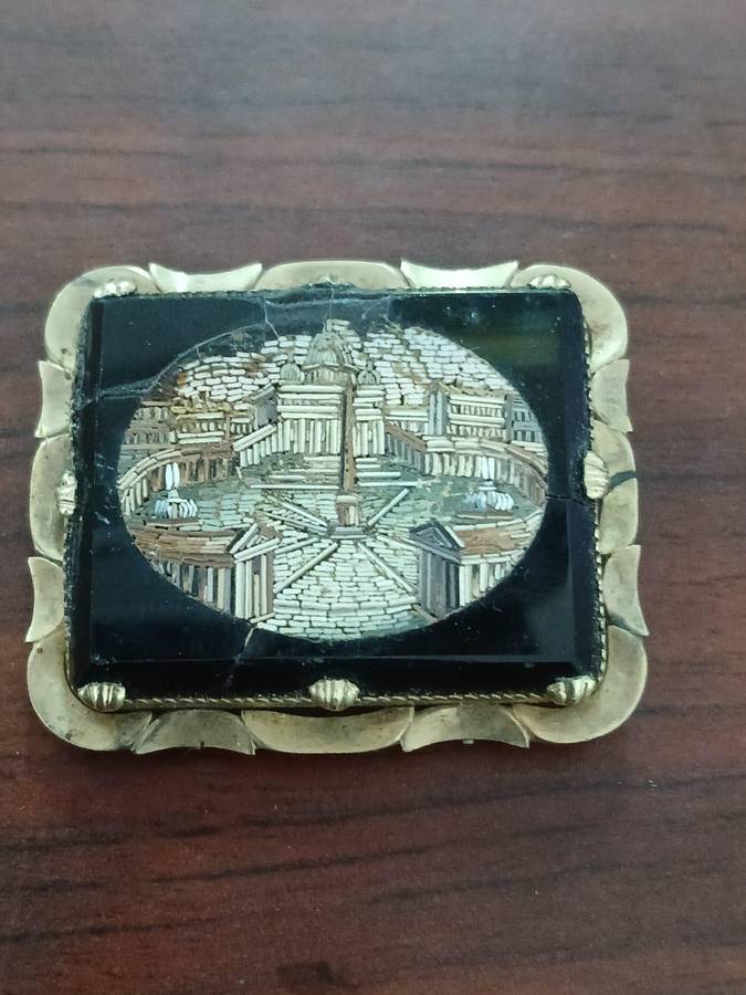 ANTIQUE Micro Mosaic Brooch Depicting St. Peter's Square in Vatican City, Rome, Italy 19th Century