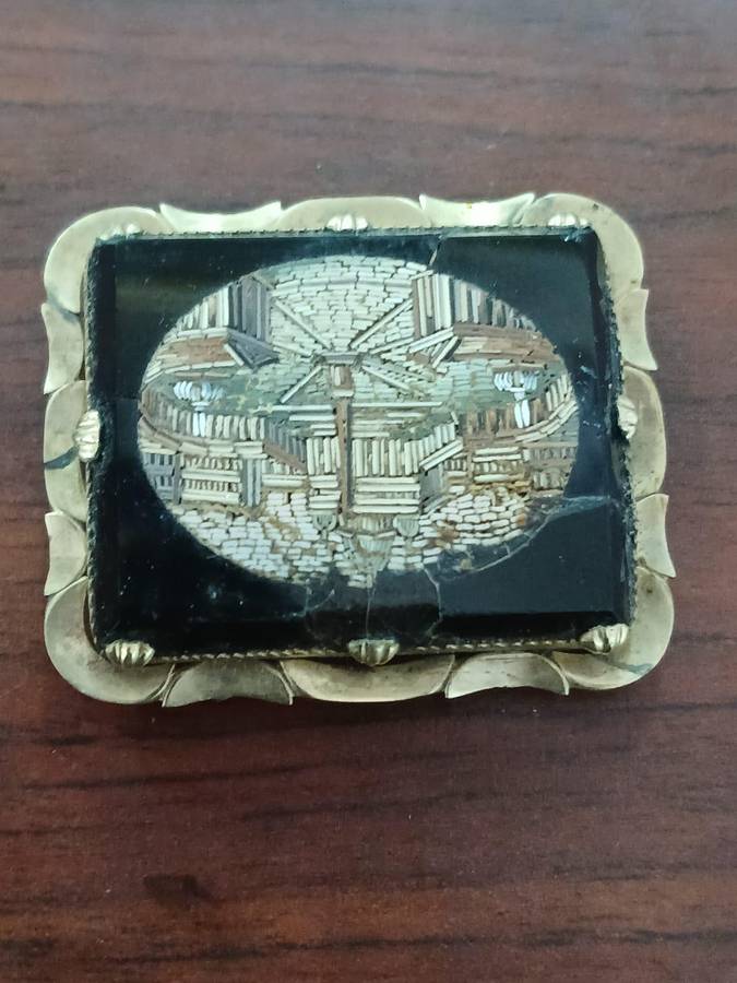 ANTIQUE Micro Mosaic Brooch Depicting St. Peter's Square in Vatican City, Rome, Italy 19th Century