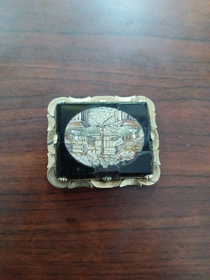 ANTIQUE Micro Mosaic Brooch Depicting St. Peter's Square in Vatican City, Rome, Italy 19th Century