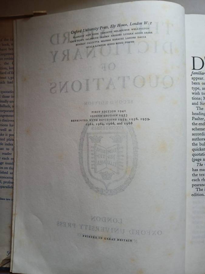 The Oxford Dictionary of Quotations (Hard Cover) Published by Oxford University Press, London, 1966