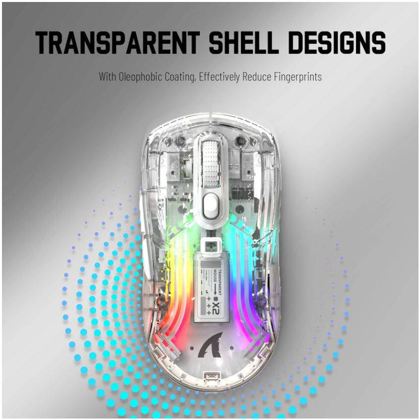 ATTACK SHARK X2 Slim Slient Mouse,Bluetooth Wireless mice with Transparent - Transparent White