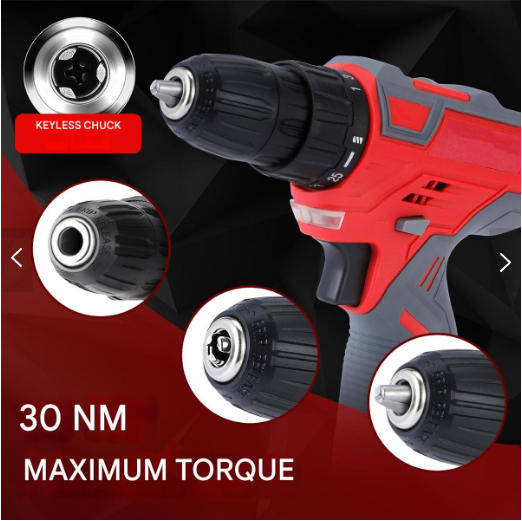 12V 30NM Cordless Drill with 2 Lithium Batteries