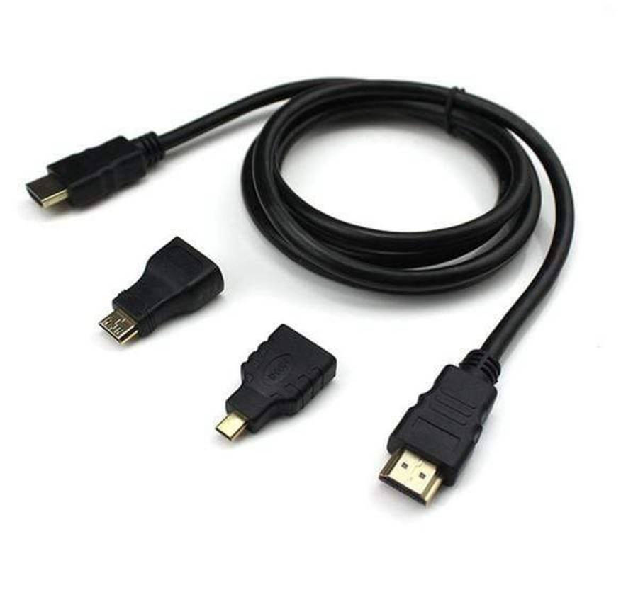 3 in 1 HDMI To HDMI Cable with Mini & Micro Adaptors Kit-1.5 Meter