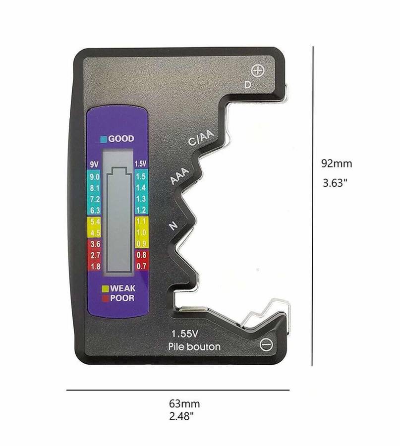 Universal 1.5V Digital LCD Tri-Color Battery Tester Checker Detector - Black