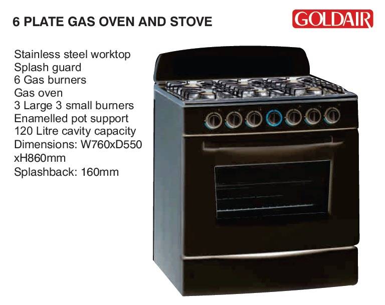BRAND NEW!!! Goldair 6 Plate Gas Stove and Oven - Stainless Steel Worktop - Splash Guard