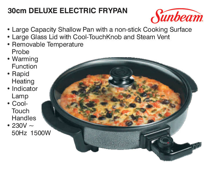 Sunbeam 30cm Deluxe Electric Frypan - Non-Stick - Rapid Heating - Cool Touch Handles