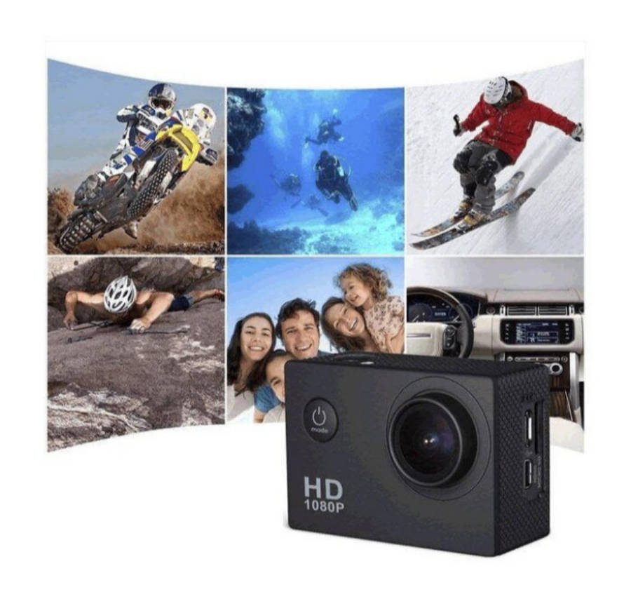 Waterproof HD Sports Action Camera 1080P - Black incl, 64g SD Card & Spare Battery