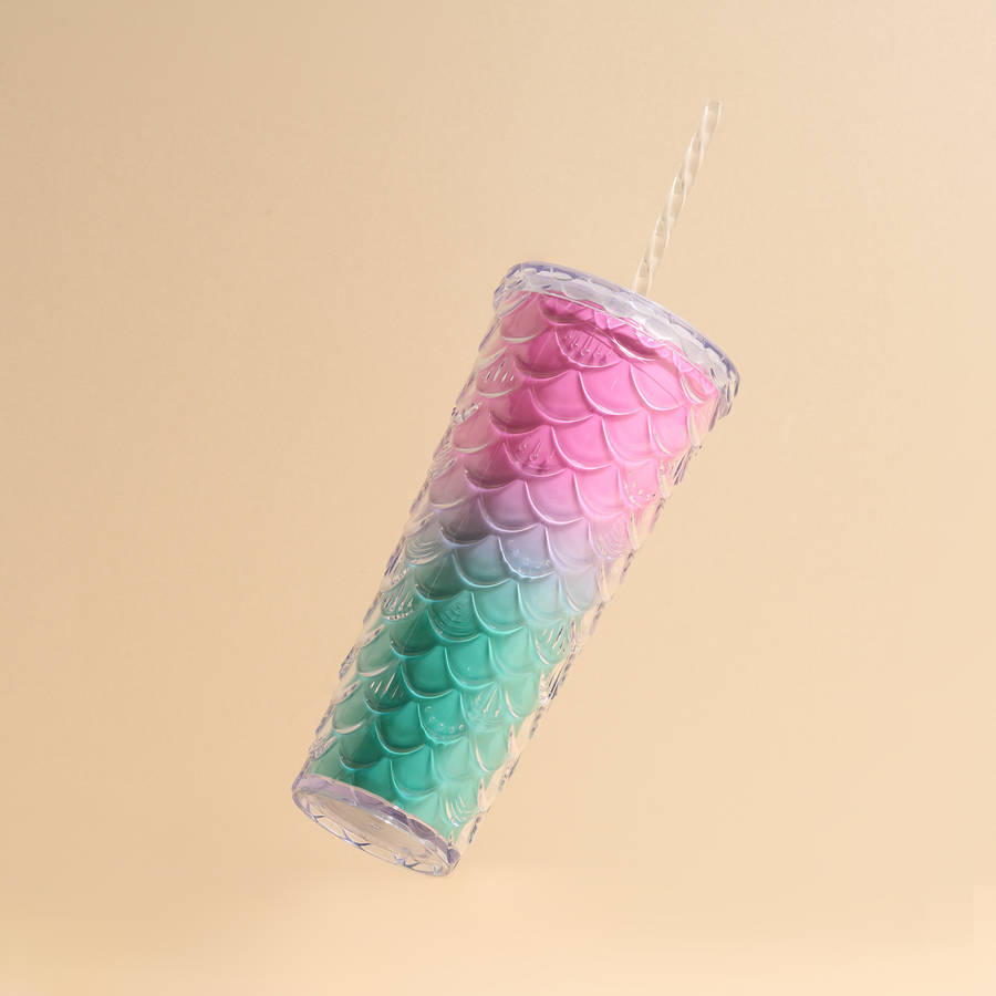 Plastic Mermaid Cup with Straw 700ml