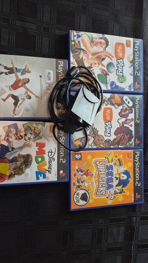 PS2 Bundle - Slim Console, 2 controllers, 15 Games, memory card, cables, Eye Toy, Dance Mat