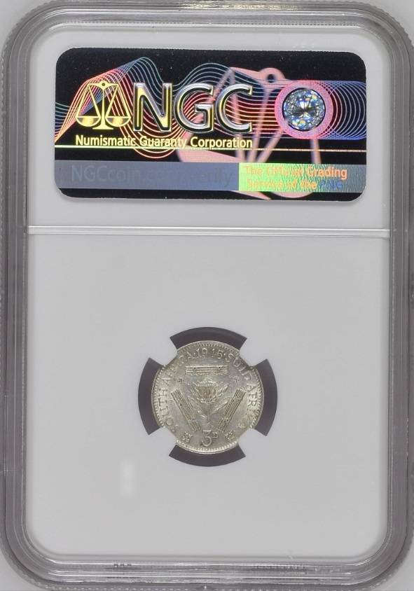 1945/3 SAU threepence (tickey) NGC AU55