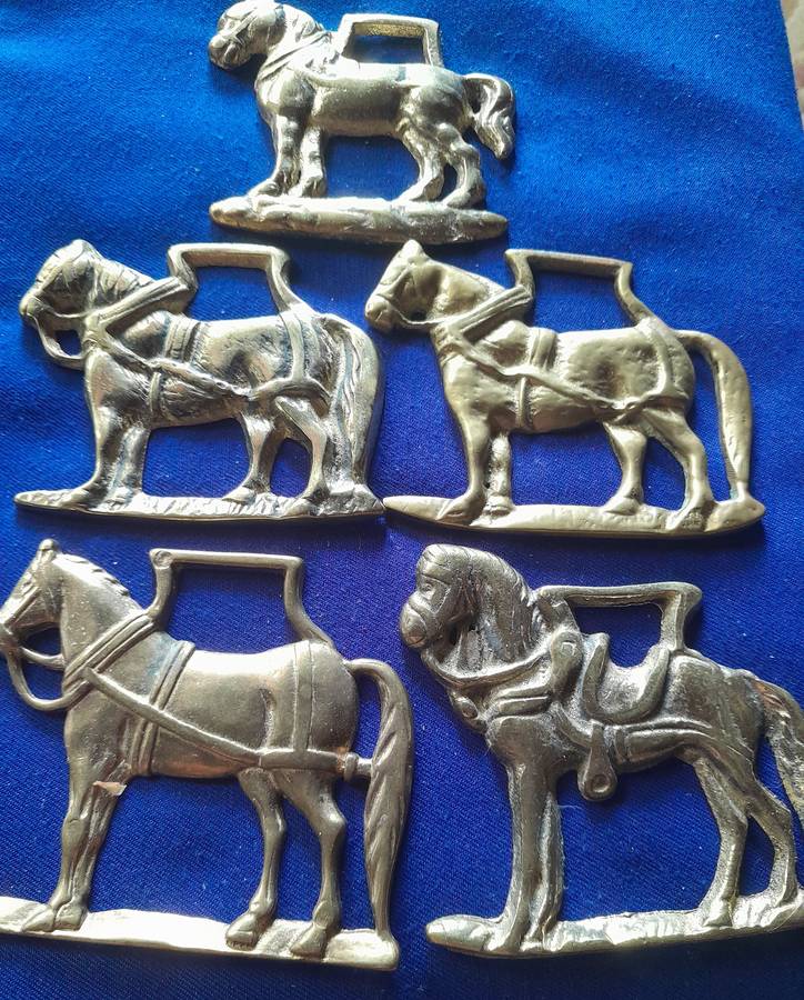Nice Collection of Five Vintage Horse Motif Single Horse Brasses