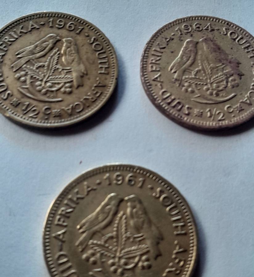 South African Half Cent Coins - 3 Coins