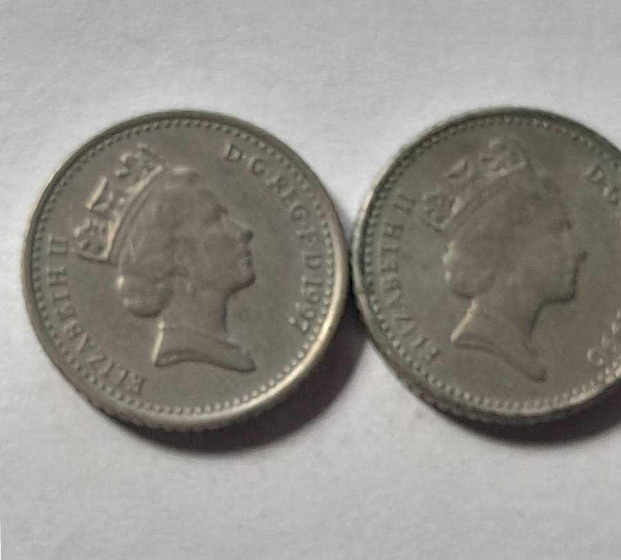 2 x British 5 Pence Coins- 1990 & 1997