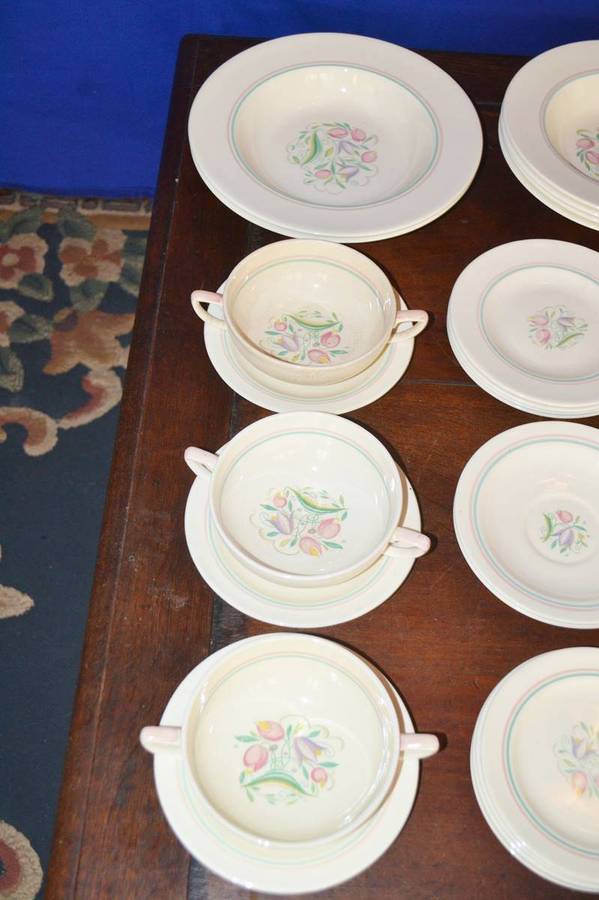 Susie Cooper Part Dinner Service - Dresden Spray - 65 Pieces