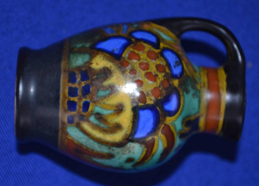 Antique Japanese Cloisonne Vases and small Gouda Jug