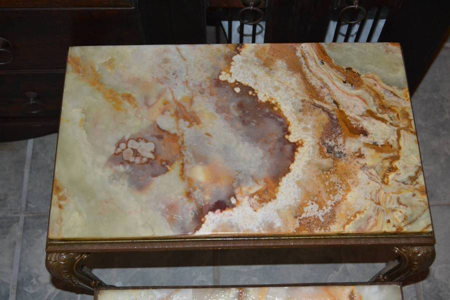 Set of Three Nesting Tables Onyx Marble Hollywood Regency
