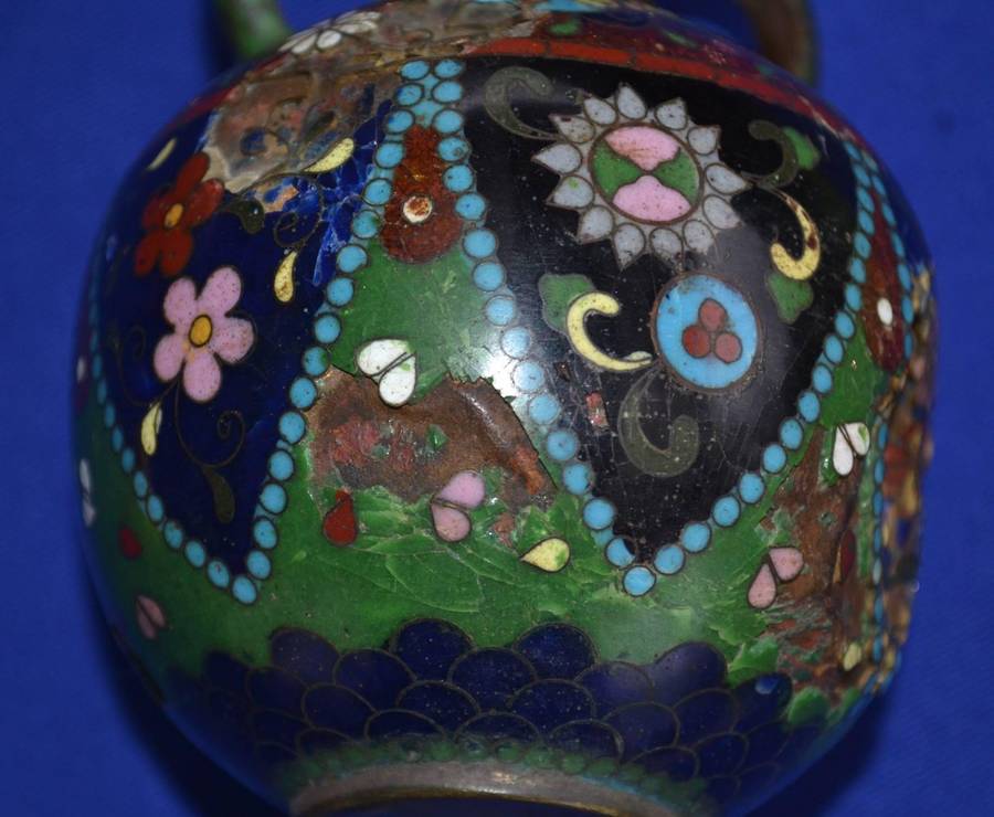 Antique Japanese Cloisonne Vases and small Gouda Jug