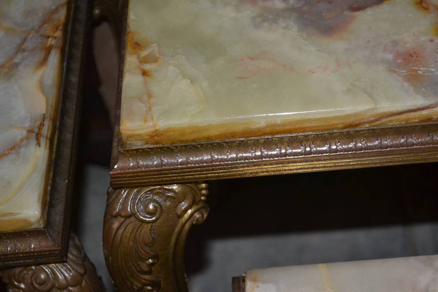 Set of Three Nesting Tables Onyx Marble Hollywood Regency