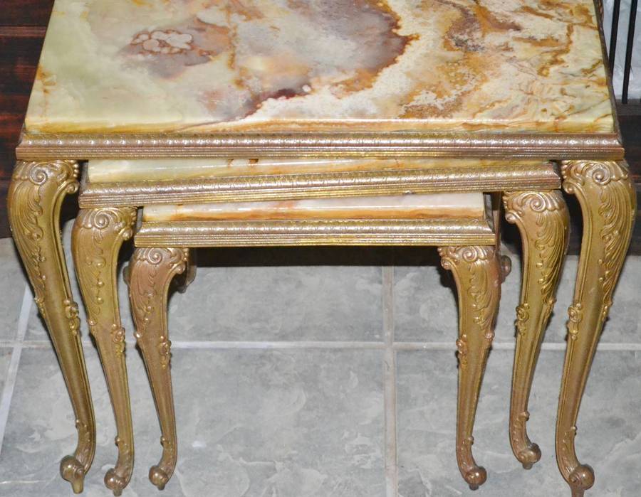 Set of Three Nesting Tables Onyx Marble Hollywood Regency