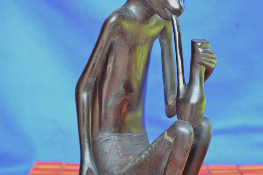 Vintage East African Carving, Man Smoking a Pipe