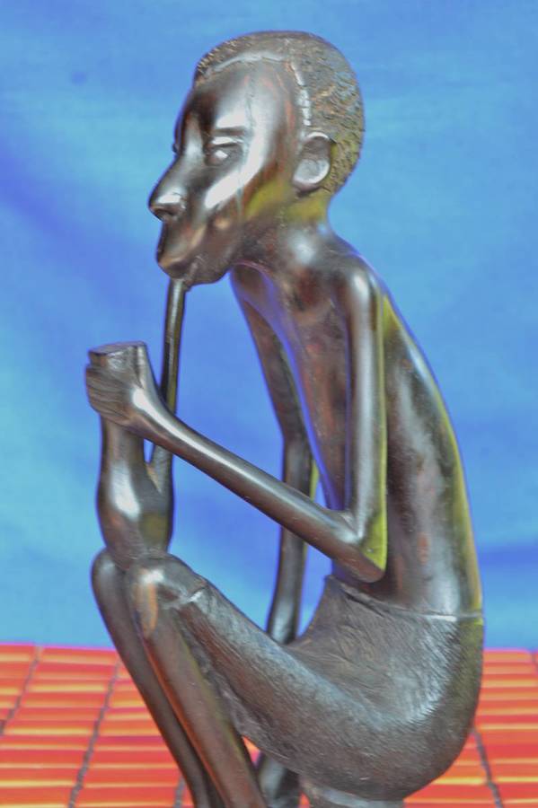 Vintage East African Carving, Man Smoking a Pipe