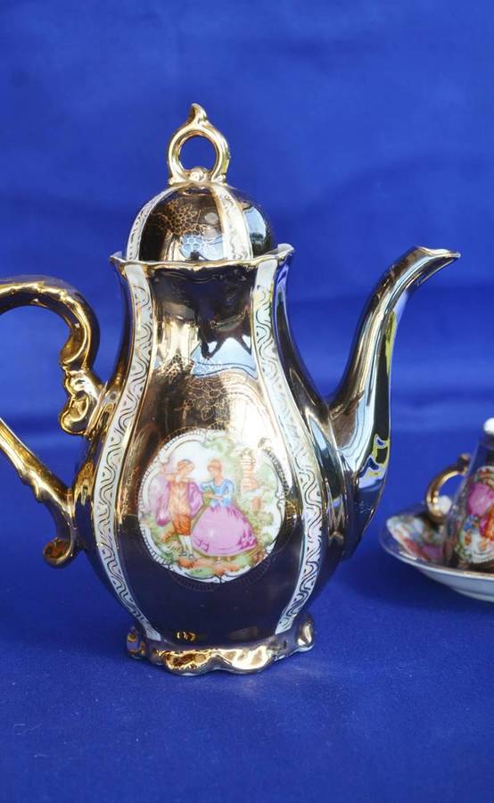 Vintage cobalt Blue and Gilt Regency Style Coffee Set - 11 Pieces