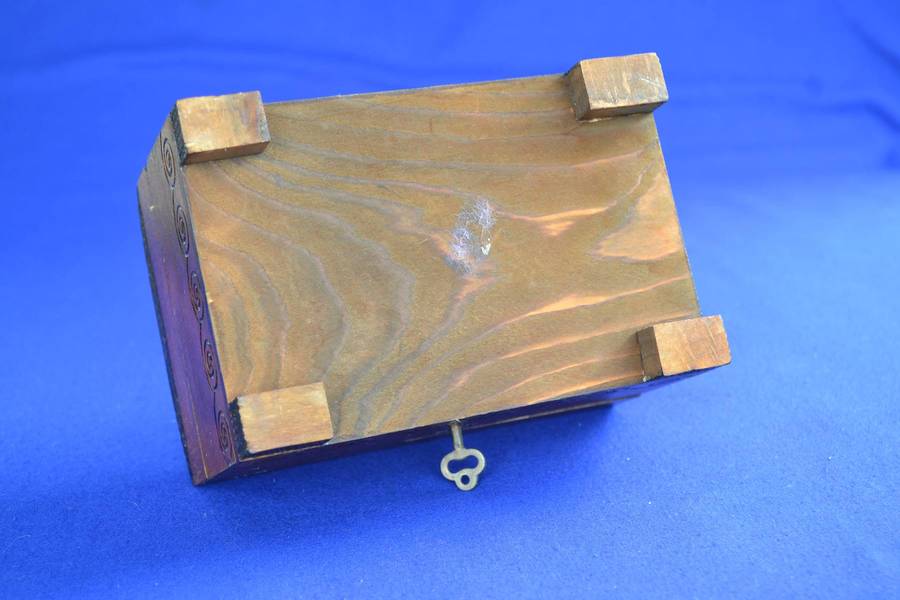 Vintage Polish Wood With Brass Inlay Folk Art Trinket / Jewelry Box