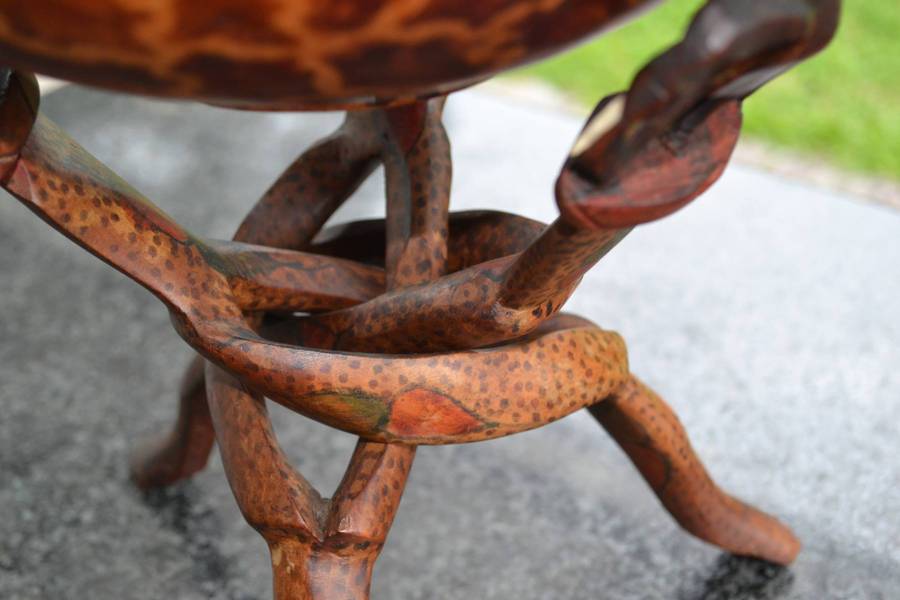 Vintage Wooden Animal Bowl on Tripod Stand