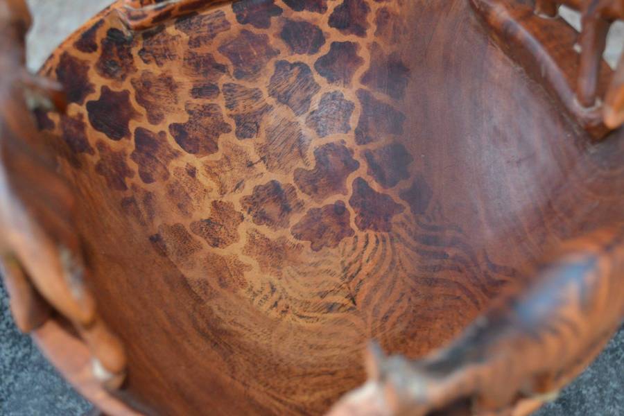 Vintage Wooden Animal Bowl on Tripod Stand