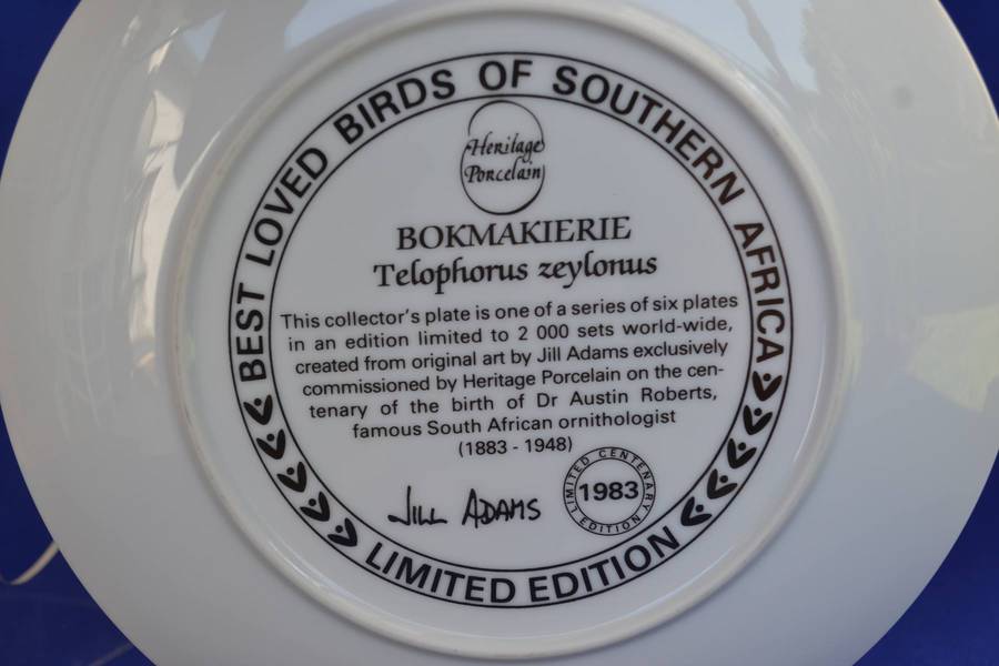 Heritage Porcelain Best Loved Birds of Southern Africa Collectors Plate - Bokmakierie