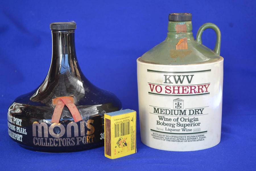 KWV VO Sherry Stoneware Jar and Monis Collectors Port  Anniversary Bottle