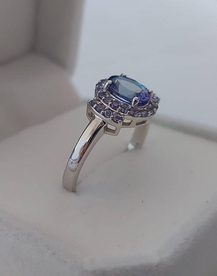 1.27ct Oval Halo Tanzanite Ring in Sterling Silver - Size 9