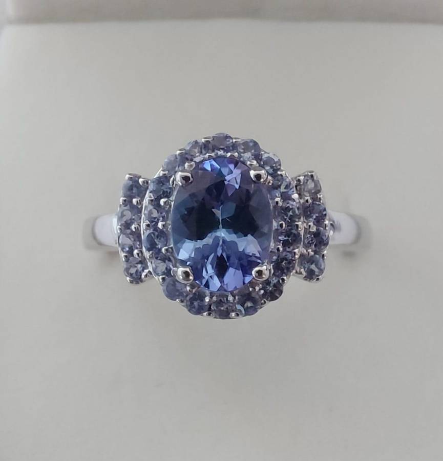 1.27ct Oval Halo Tanzanite Ring in Sterling Silver - Size 9