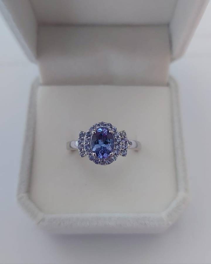 1.27ct Oval Halo Tanzanite Ring in Sterling Silver - Size 9