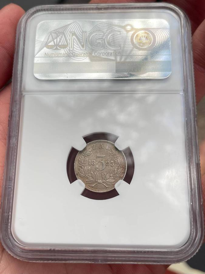 ZAR Paul Kruger 1895 threepence silver coin - NGC graded MS details cleaned