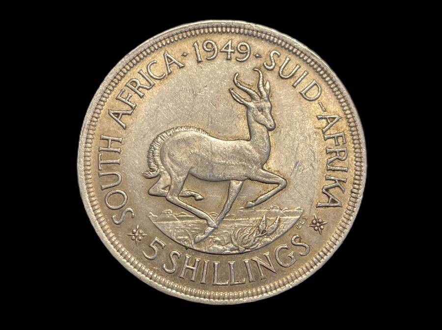 Very nice 1949 SA Union silver 5 shillings (crown) coin - 80% silver