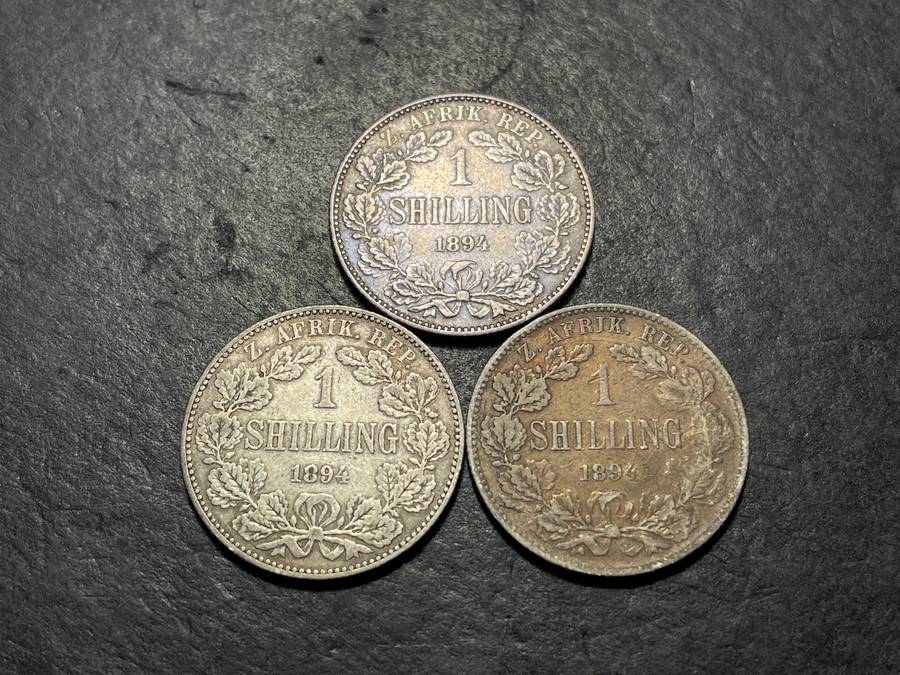 Lot of 3x Rare Silver 1894 ZAR 1 shilling coins - Only 366,000 minted