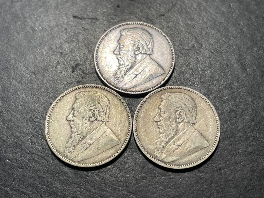 Lot of 3x Rare Silver 1894 ZAR 1 shilling coins - Only 366,000 minted