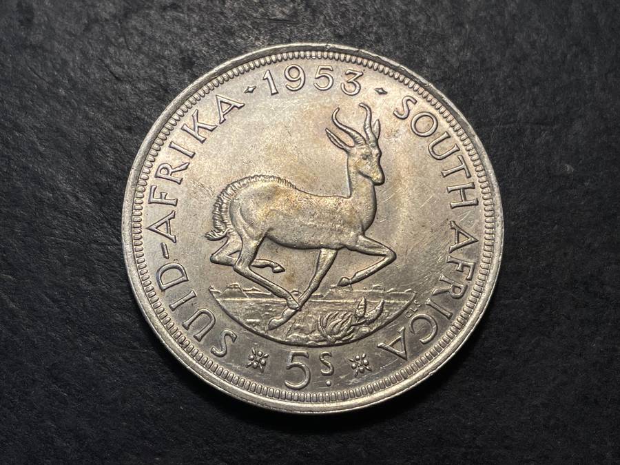 Solid Silver South African 5 shillings (crown) coin of 1953 - Very nice