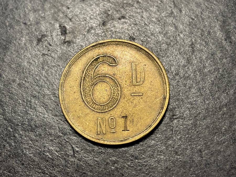 Early South African 6 pence brass token - Not common